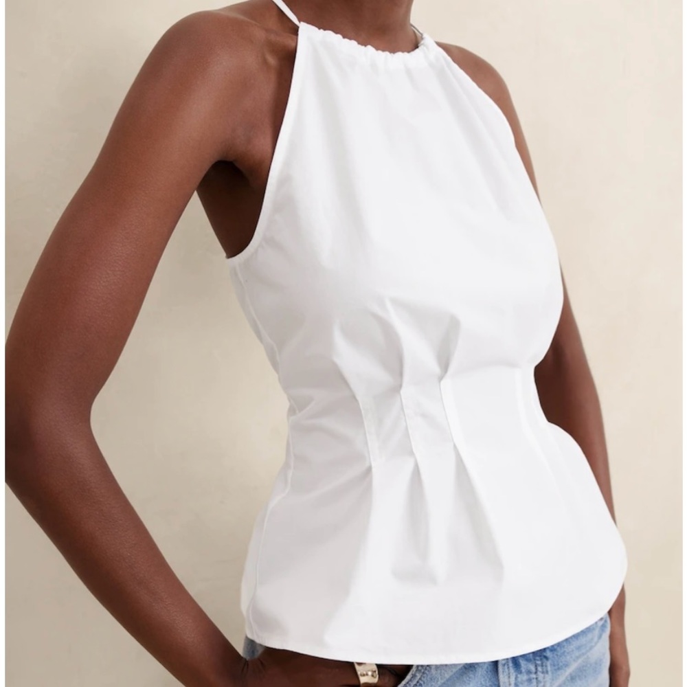New, never worn white poplin seamed halter top